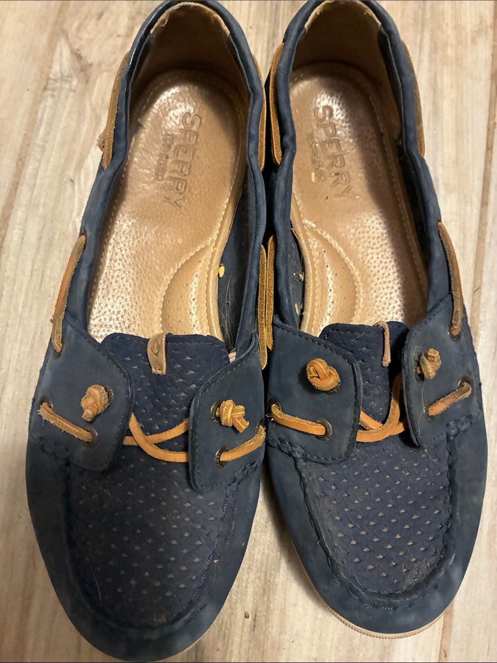 Sperry Women's Navy with Tan Lace-Trim Moccasins